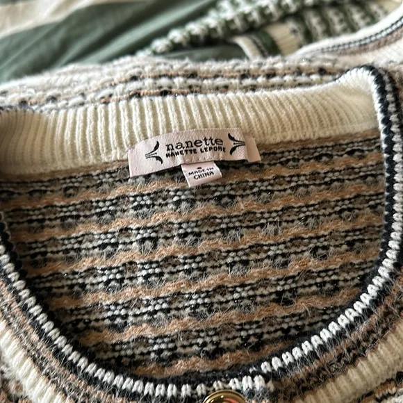 NWT Nanette Lepore Cardigan Camel / Cream  Cozy  Boucle Tweed Cardigan Jacket S