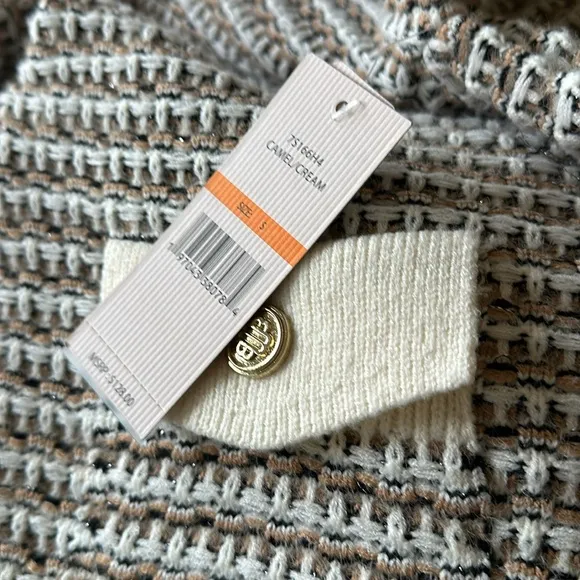 NWT Nanette Lepore Cardigan Camel / Cream  Cozy  Boucle Tweed Cardigan Jacket S
