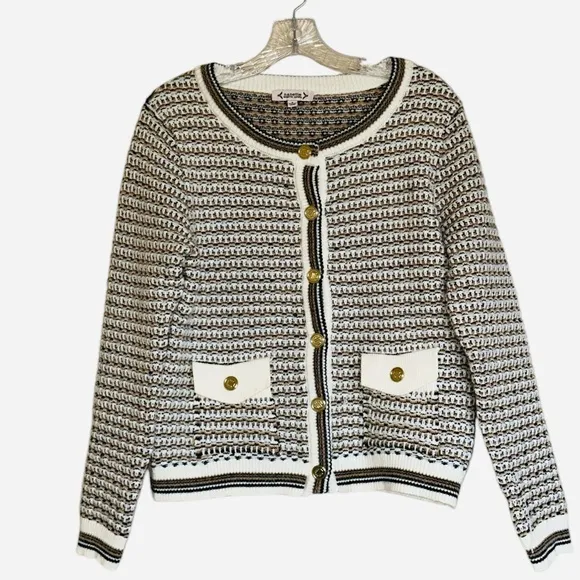 NWT Nanette Lepore Cardigan Camel / Cream  Cozy  Boucle Tweed Cardigan Jacket S