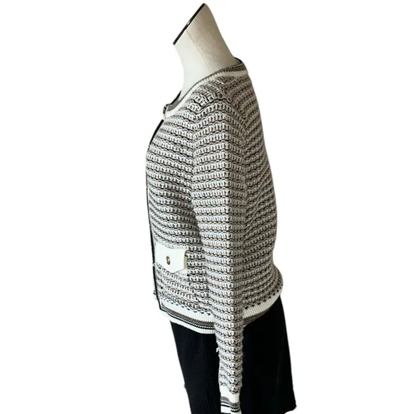 NWT Nanette Lepore Cardigan Camel / Cream  Cozy  Boucle Tweed Cardigan Jacket S