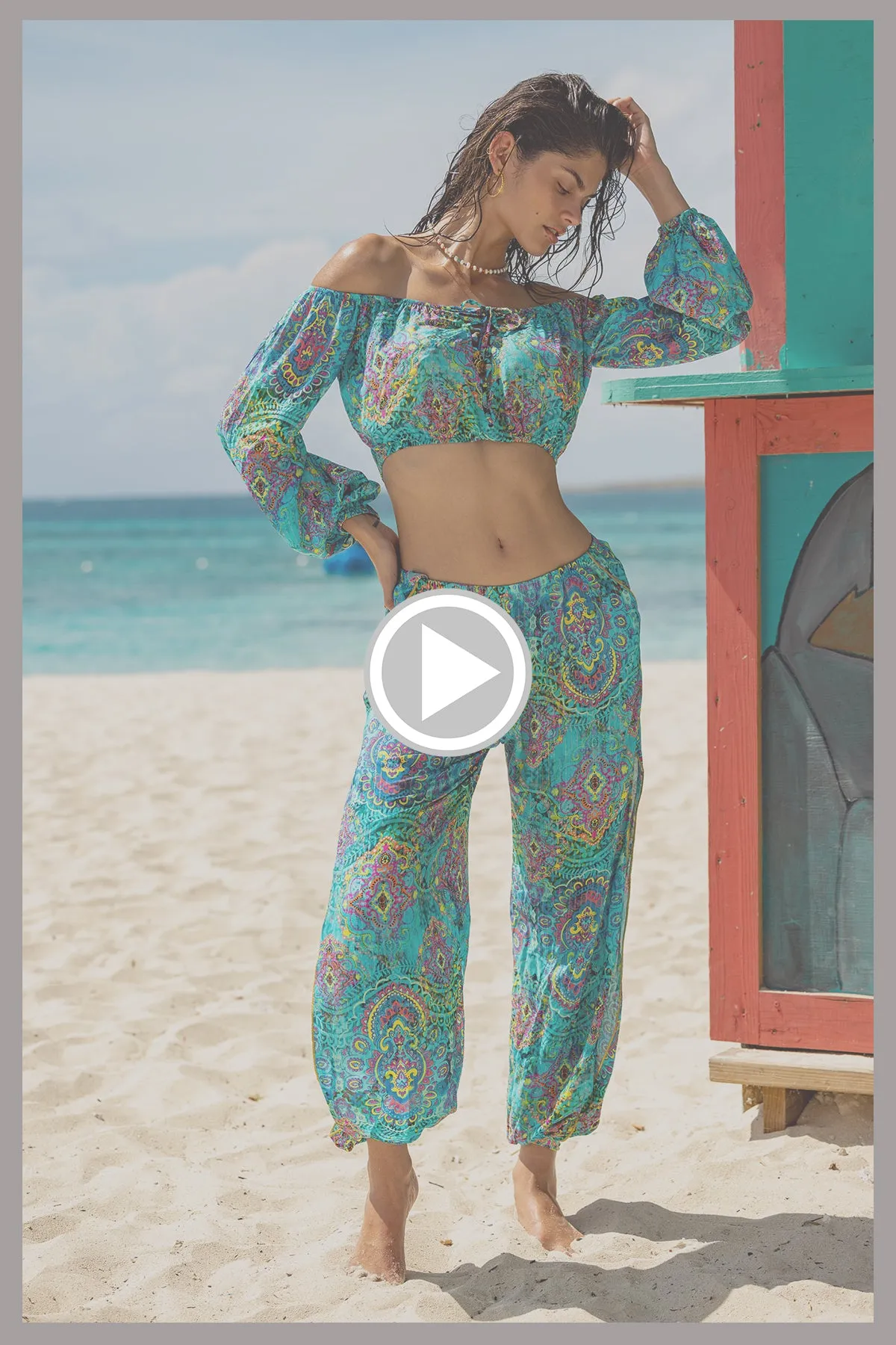 OCEAN BREEZE - Crop Top & Split Side Jogger Pant • Aqua