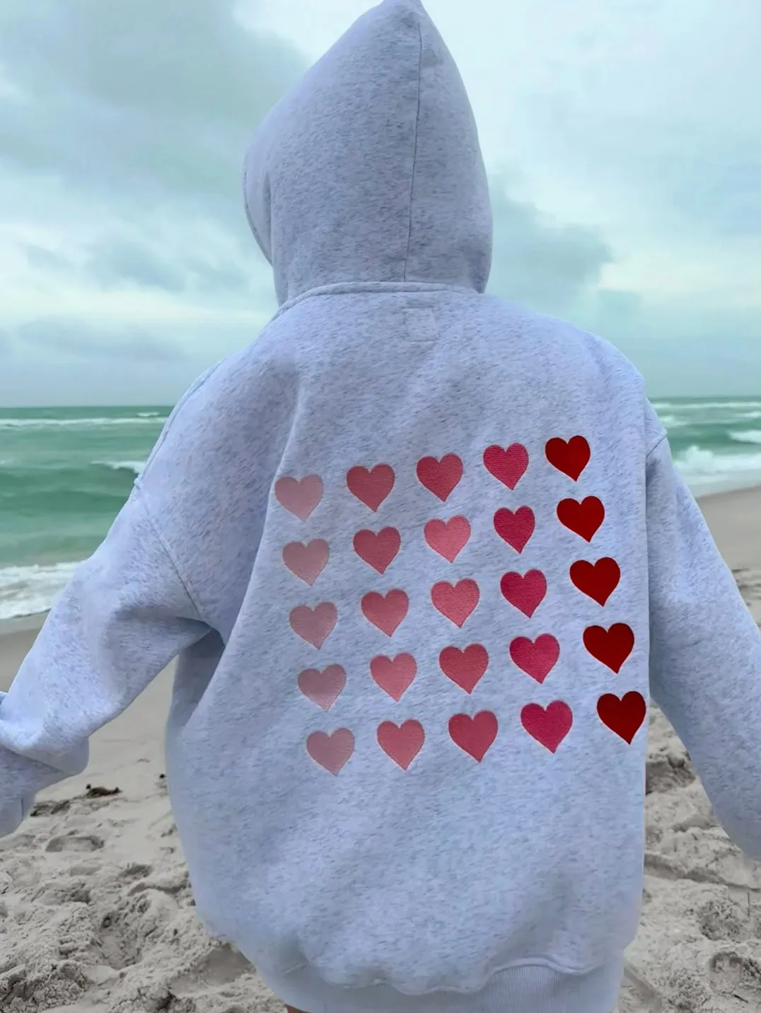 Ombré Hearts Embroidered Hoodie
