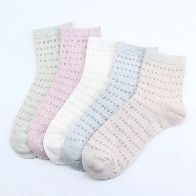 Pack of 5 Women’s Thin Mesh Cotton Socks – Summer 💖