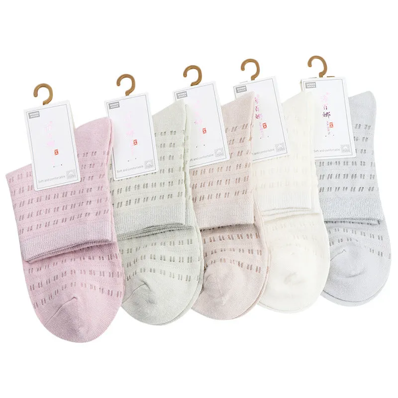 Pack of 5 Women’s Thin Mesh Cotton Socks – Summer 💖