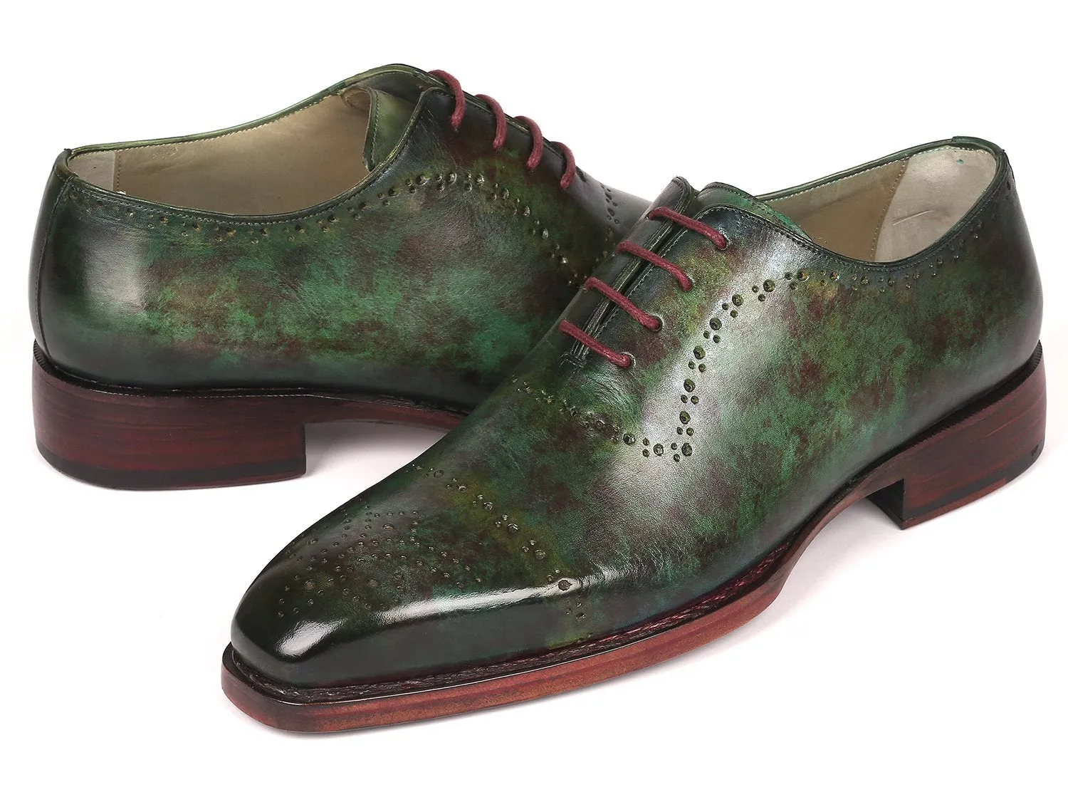 Paul Parkman Men's Goodyear Welted Oxfords in Green Marble Patina