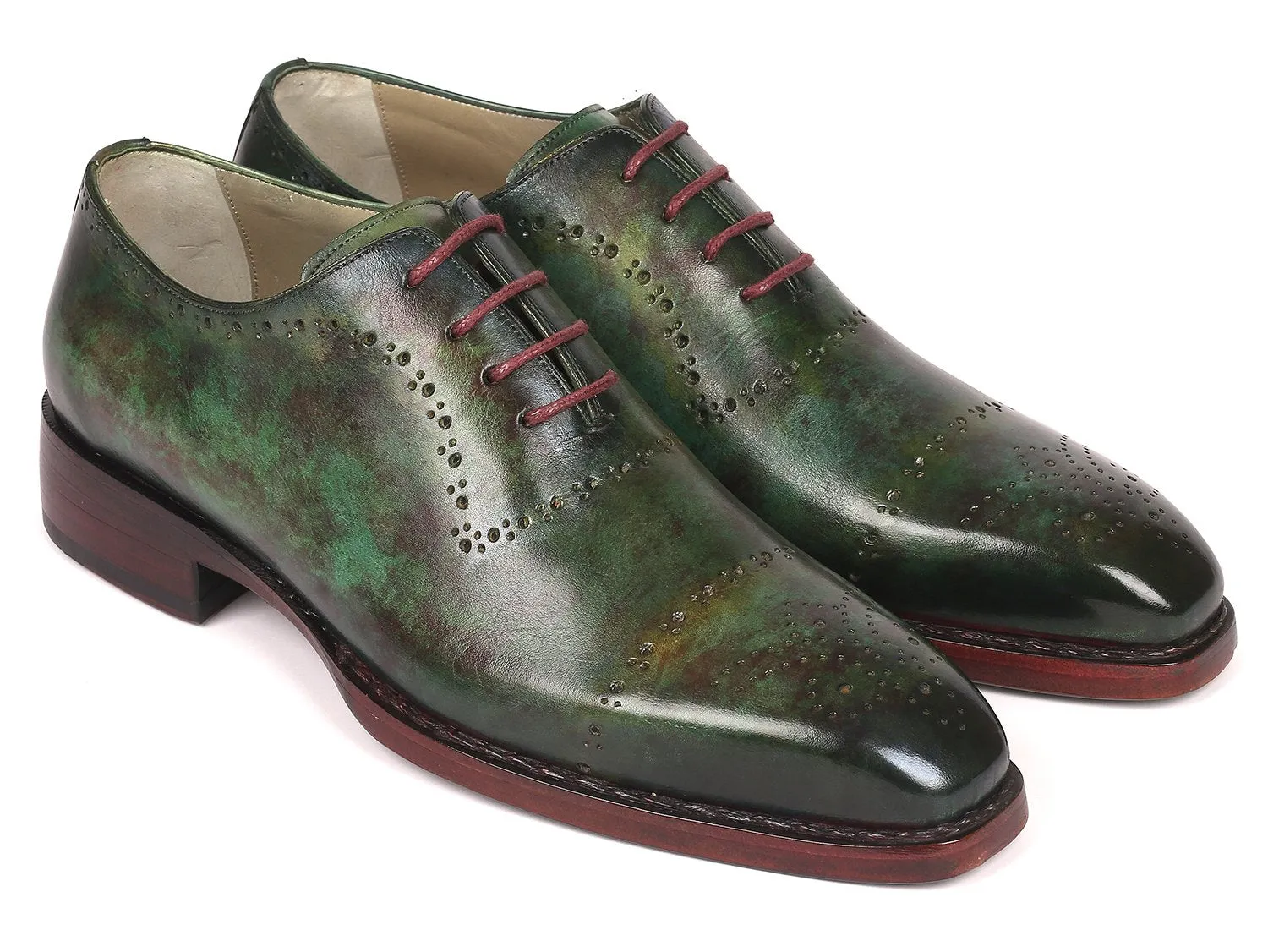 Paul Parkman Men's Goodyear Welted Oxfords in Green Marble Patina