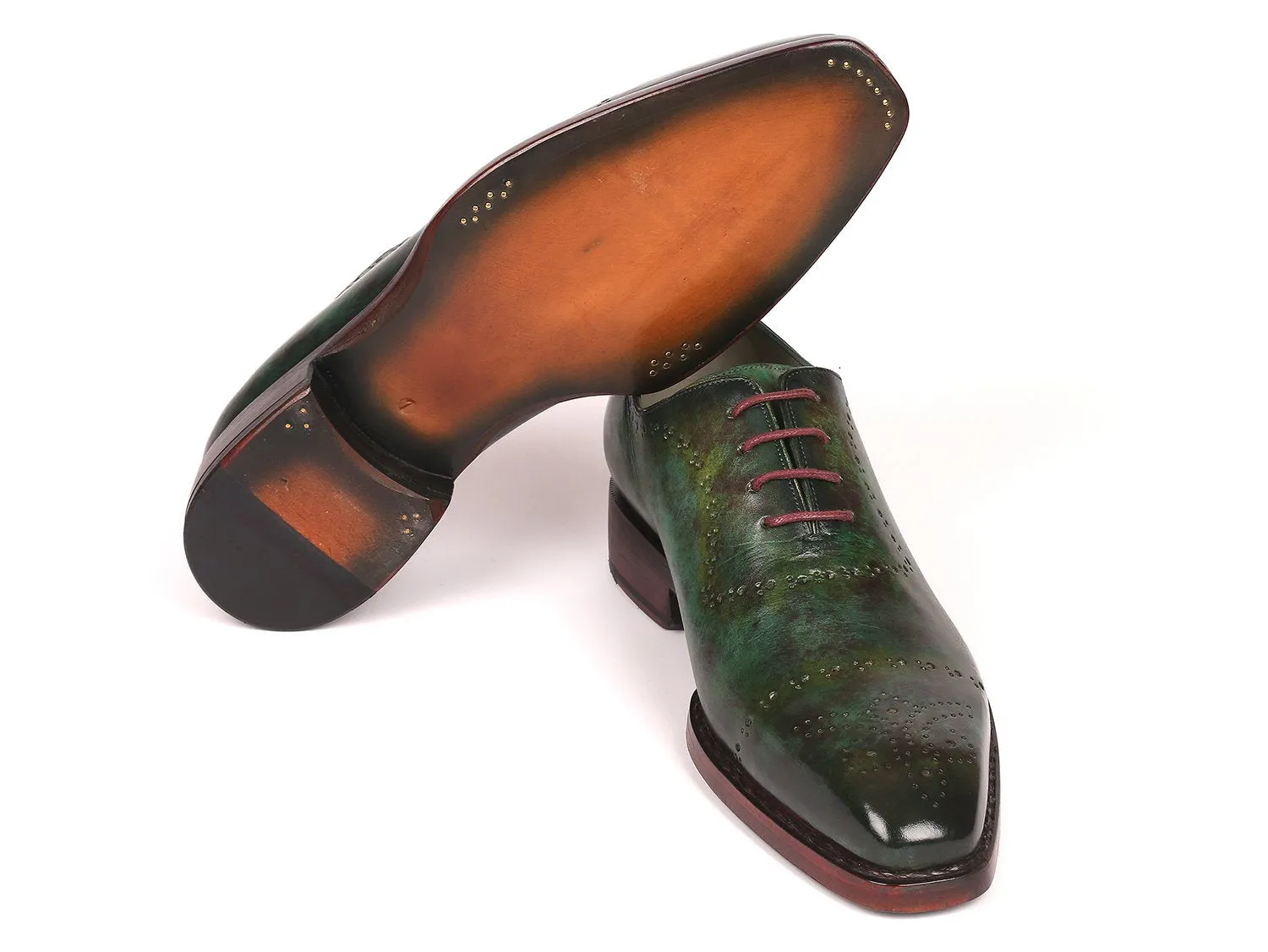 Paul Parkman Men's Goodyear Welted Oxfords in Green Marble Patina