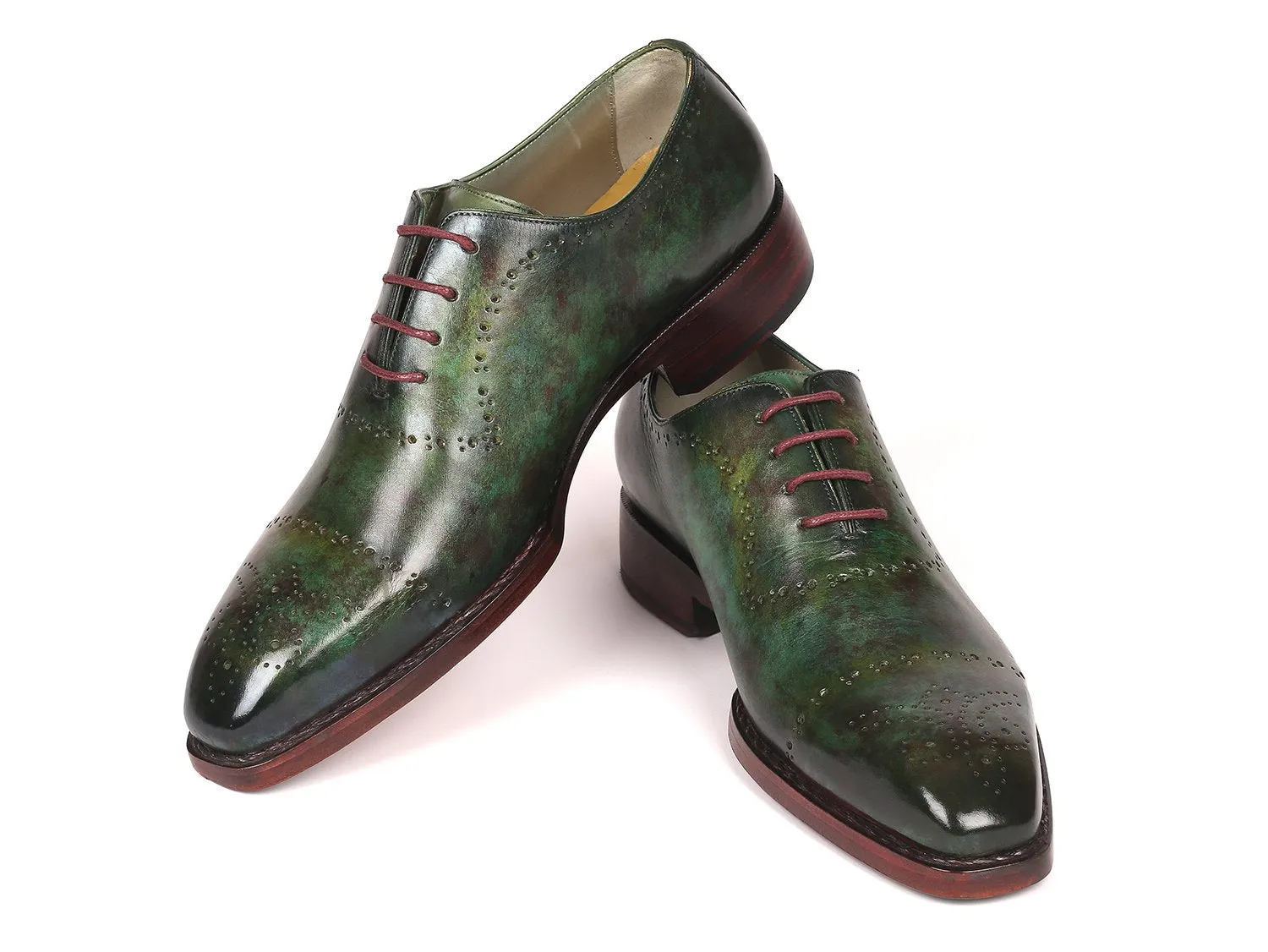 Paul Parkman Men's Goodyear Welted Oxfords in Green Marble Patina