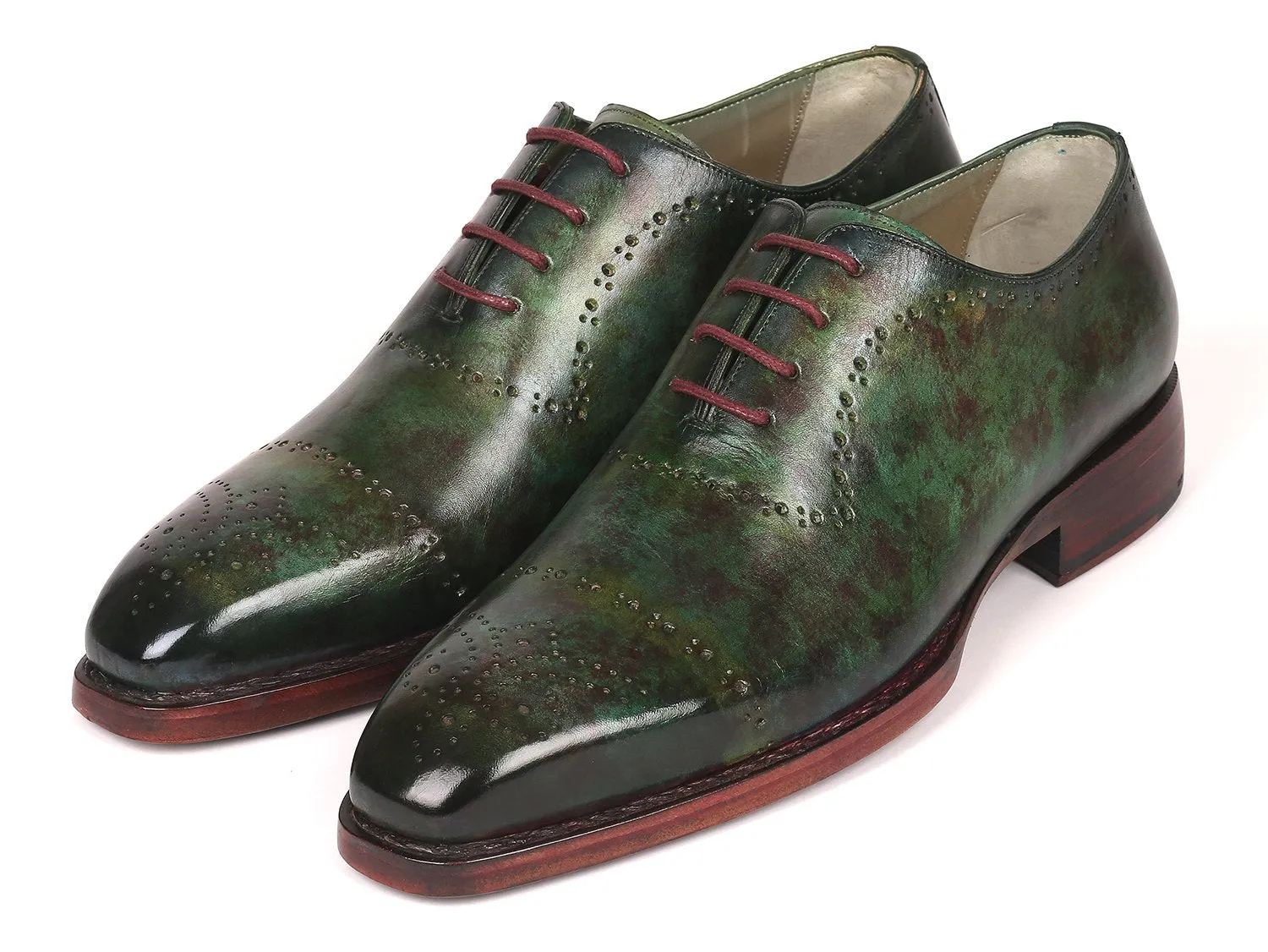 Paul Parkman Men's Goodyear Welted Oxfords in Green Marble Patina