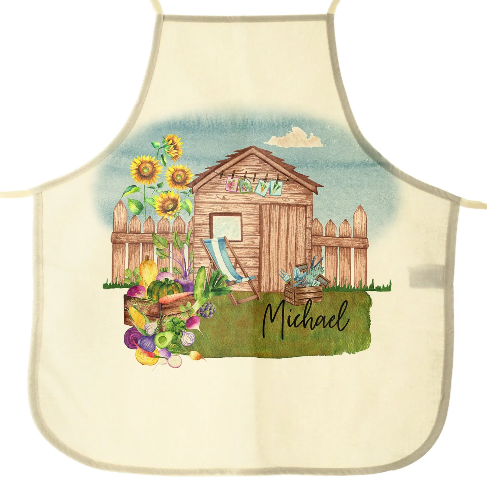 Personalised Apron with Stylish Text and Gardeners Shed Print