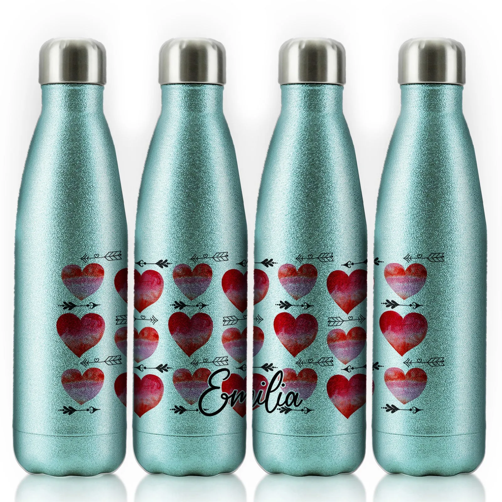 Personalised Cola Bottle with Stylish Text and Arrow Love Hearts Print