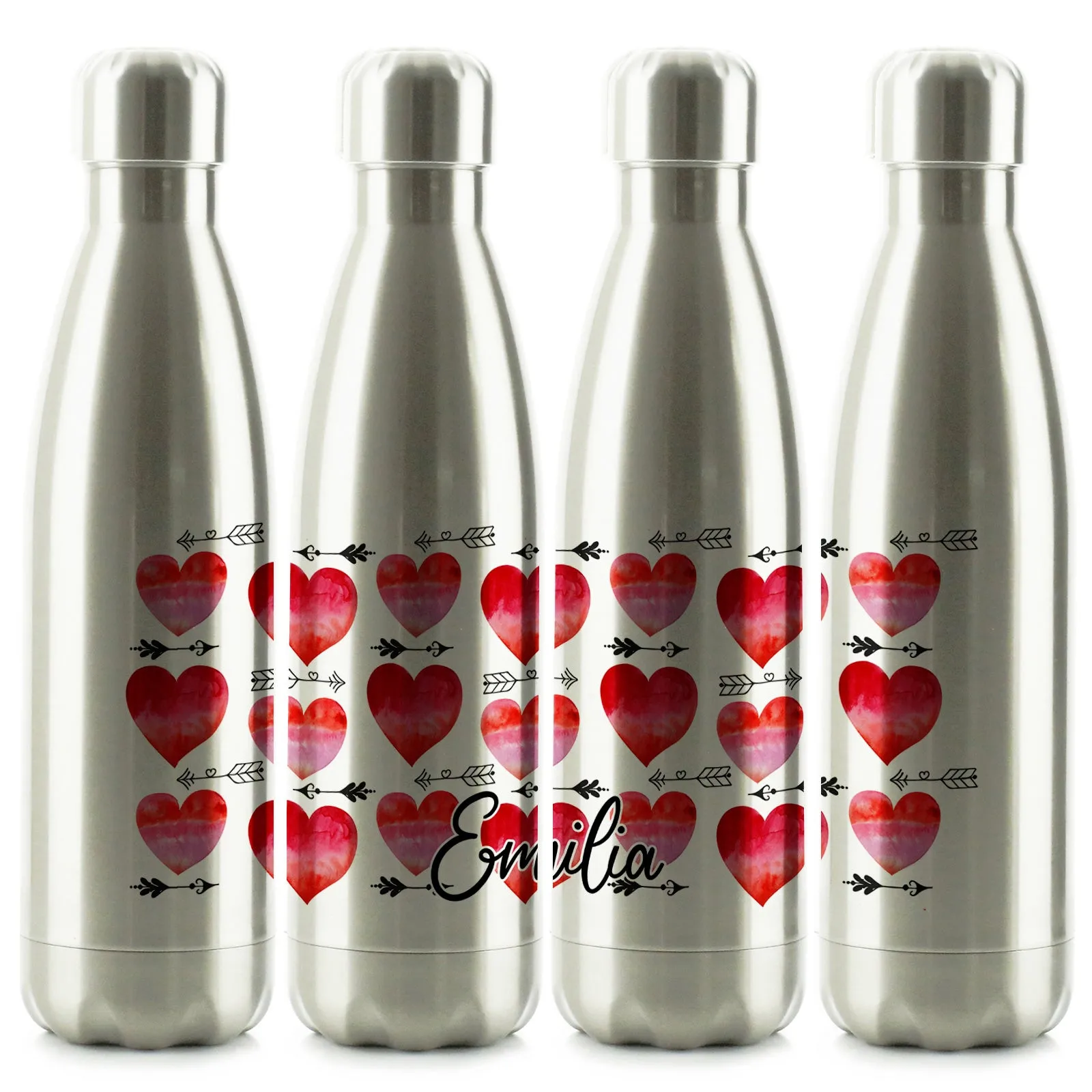Personalised Cola Bottle with Stylish Text and Arrow Love Hearts Print
