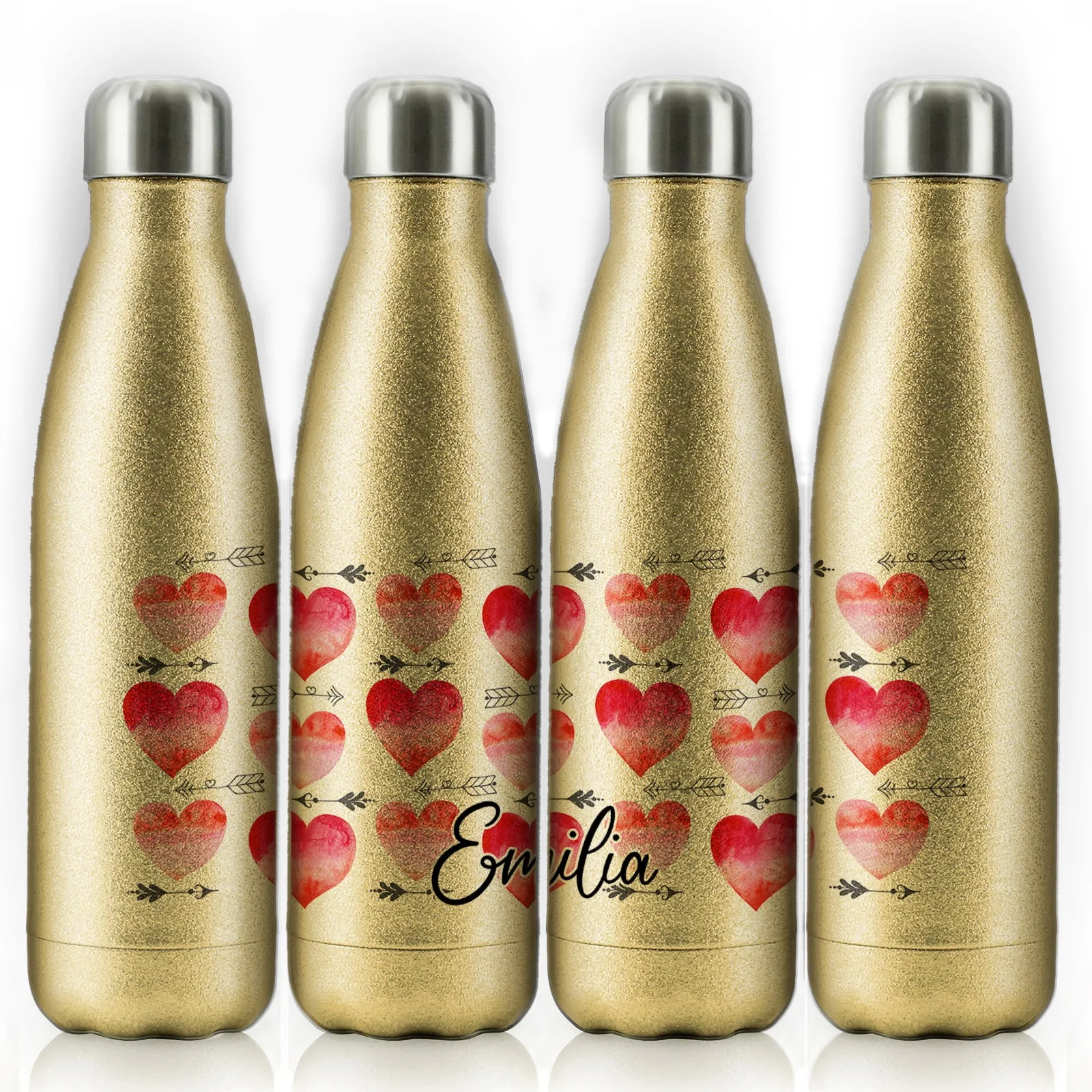 Personalised Cola Bottle with Stylish Text and Arrow Love Hearts Print