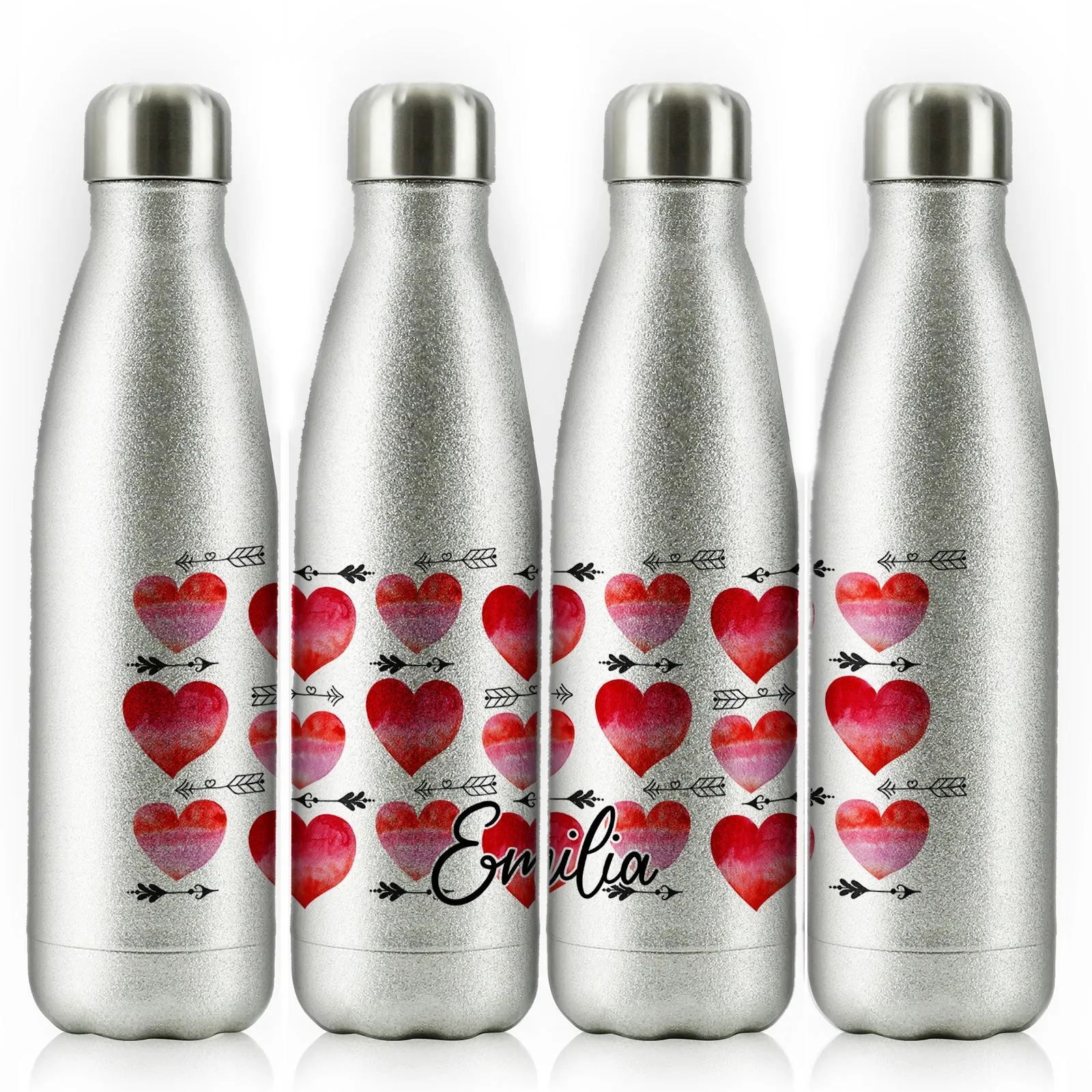 Personalised Cola Bottle with Stylish Text and Arrow Love Hearts Print