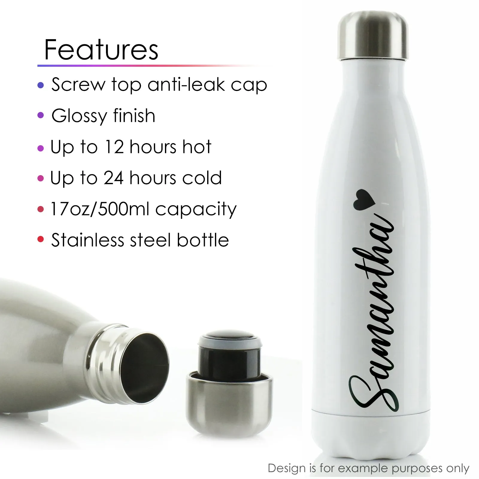 Personalised Cola Bottle with Stylish Text and Arrow Love Hearts Print