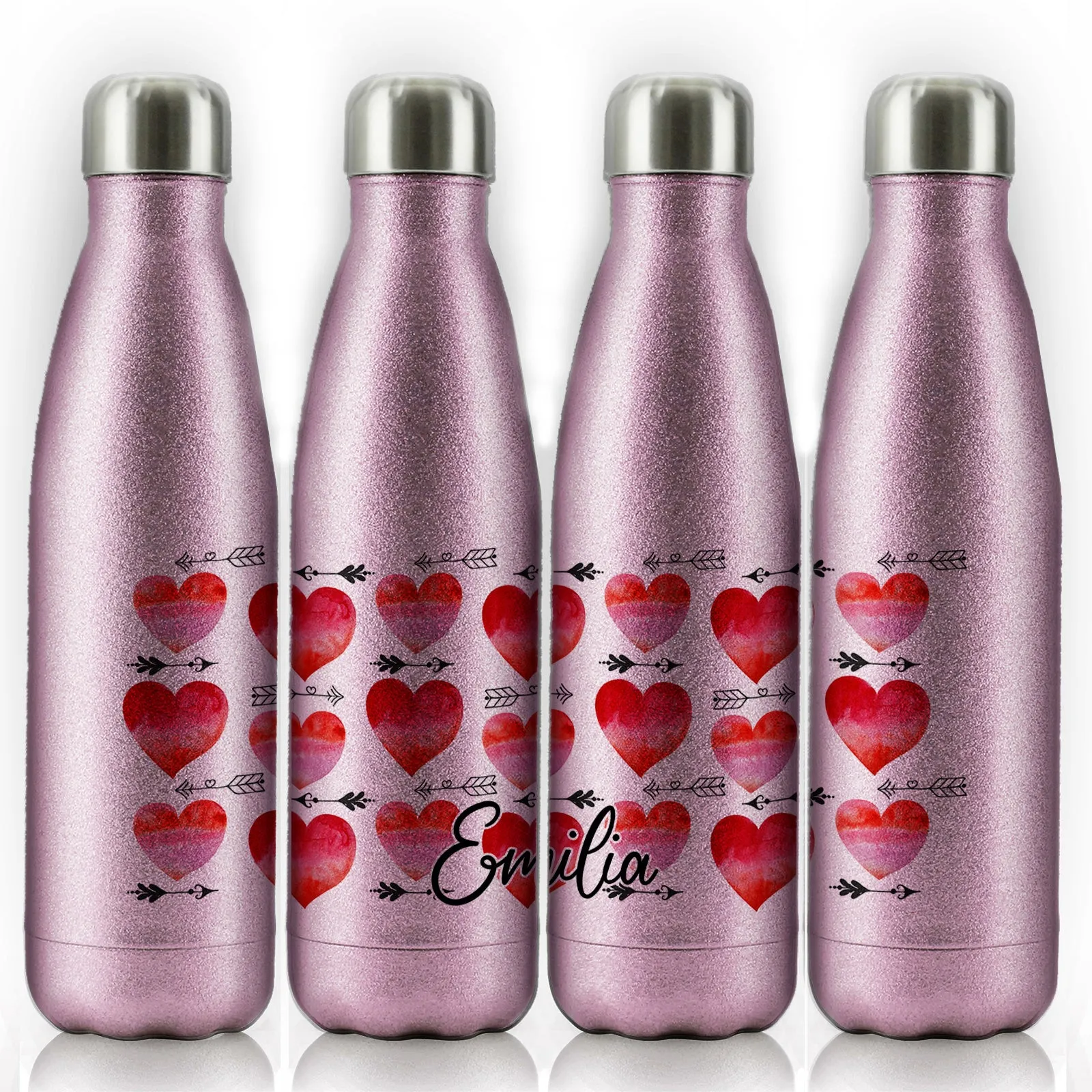 Personalised Cola Bottle with Stylish Text and Arrow Love Hearts Print