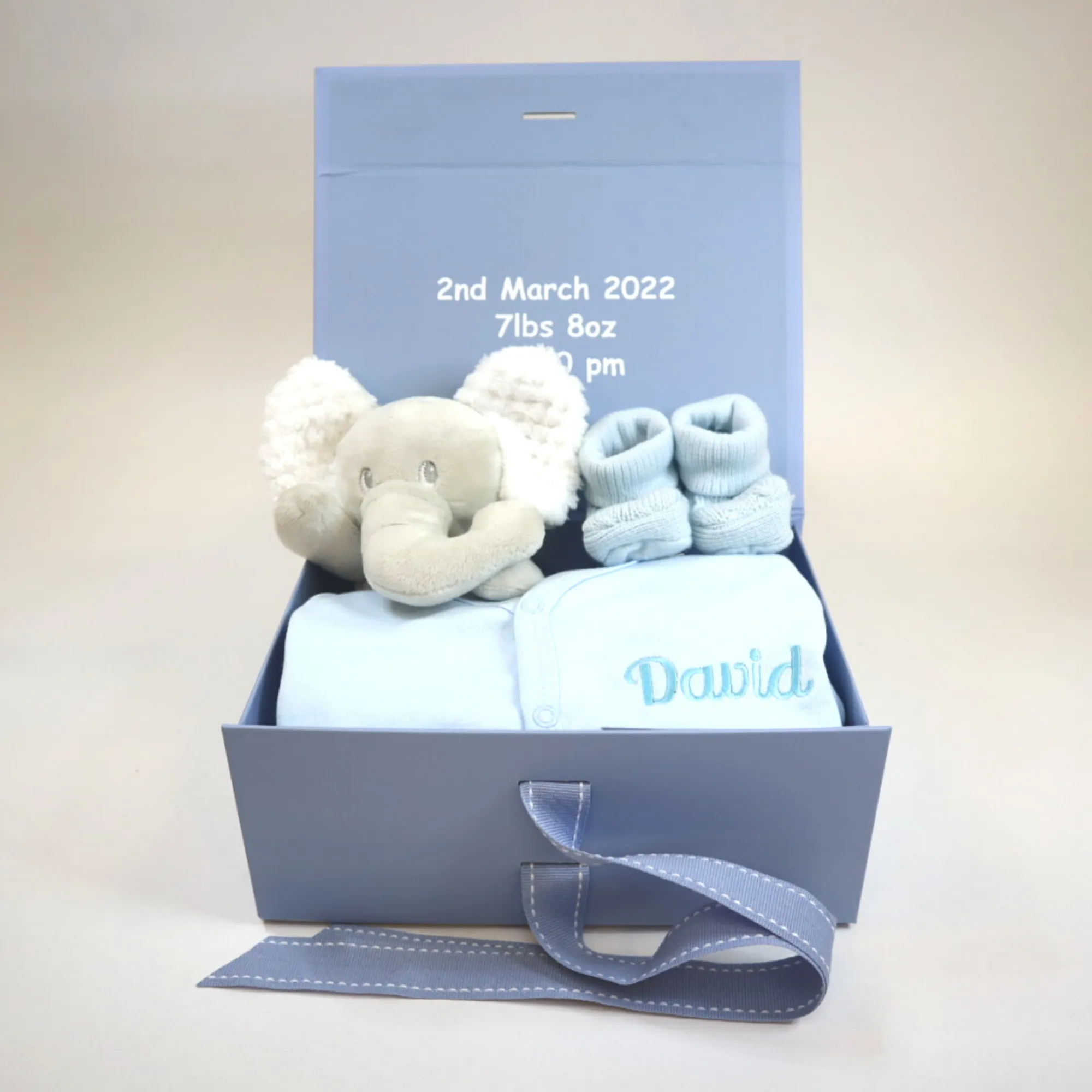 Personalised Medium Baby Keepsake Box Gift Hamper - Welcome To The World - Blue