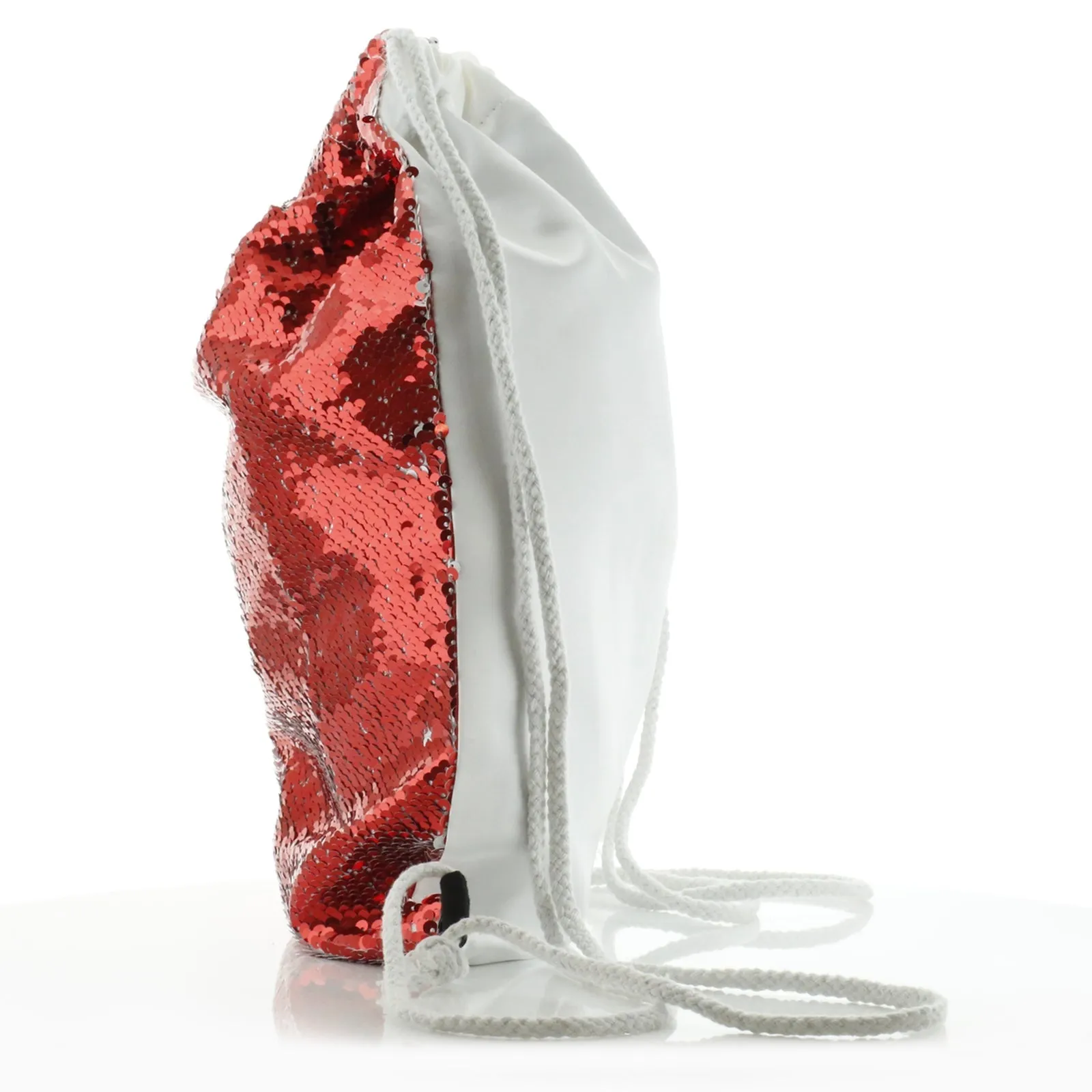 Personalised Sequin Drawstring Backpack with Stylish Text and Valentine Hearts Print