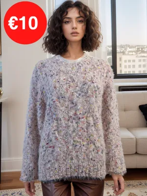 Pink Colourful Popcorn Style Warm Crew Neck Jumper