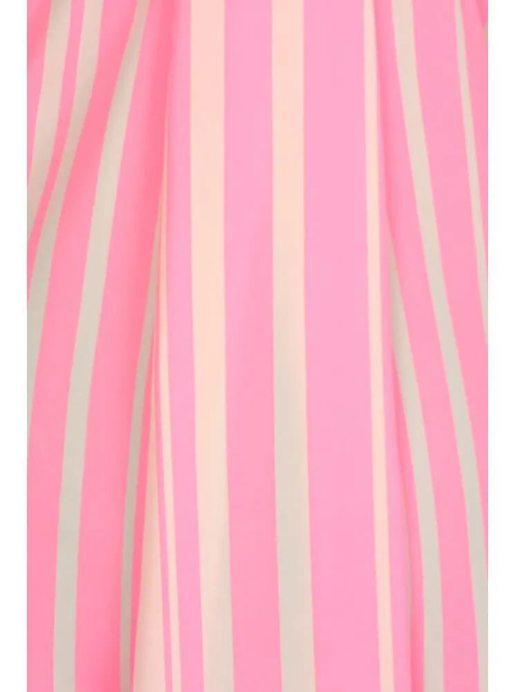 Plus Size Breezy Striped Neon Pink Chiffon Top