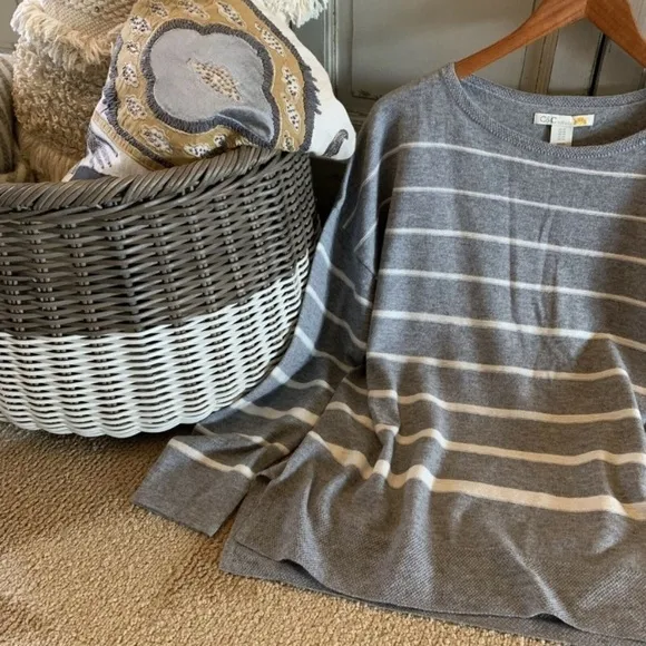 Plus Size Gray Cozy Stripe Sweater