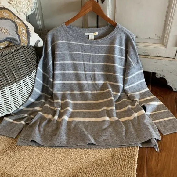 Plus Size Gray Cozy Stripe Sweater