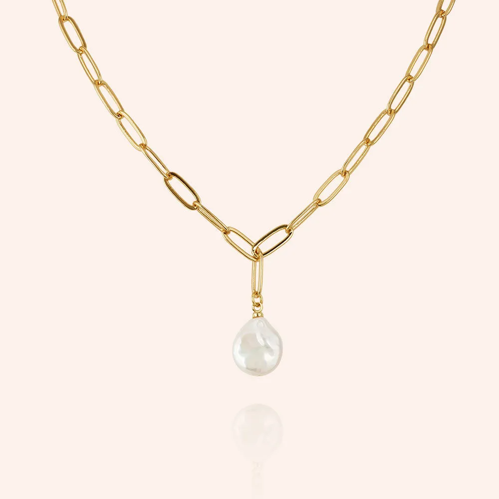 "Ocean Deep" Cultured Freshwater Coin Pearl Clip Chain Necklace