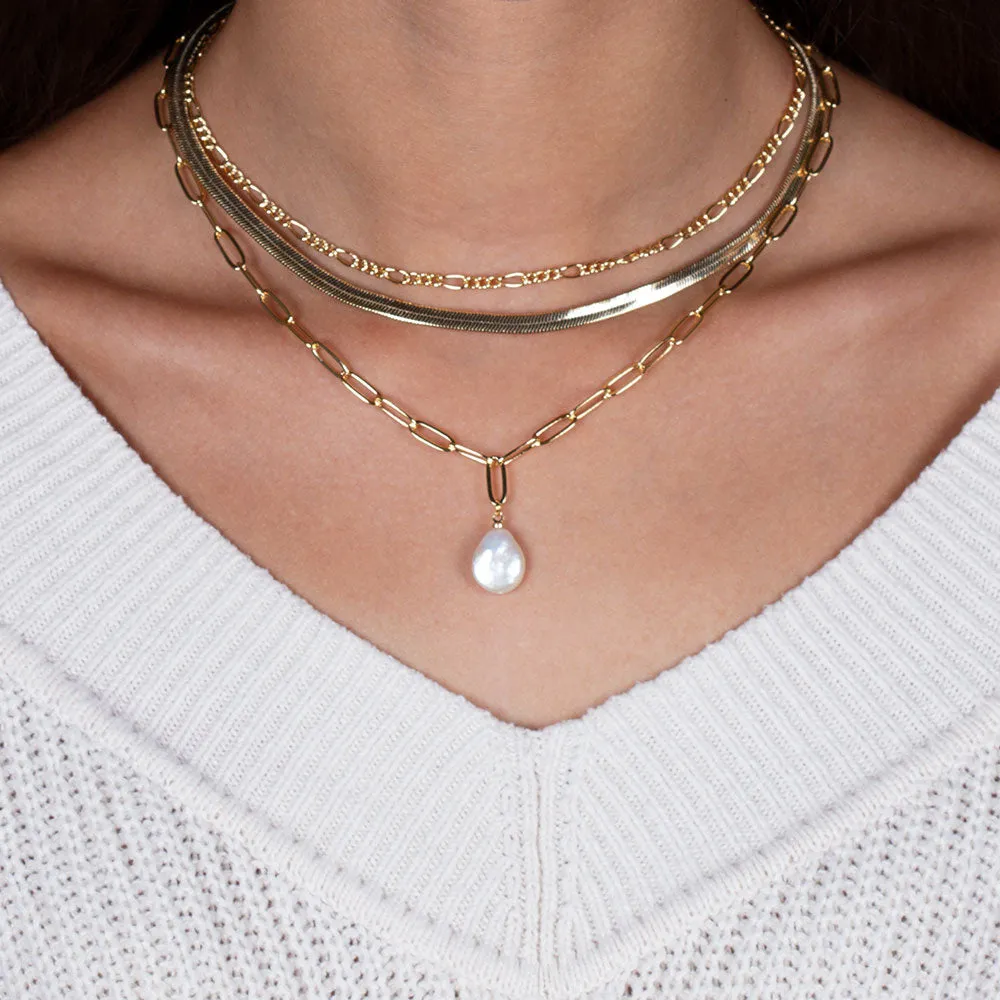 "Ocean Deep" Cultured Freshwater Coin Pearl Clip Chain Necklace