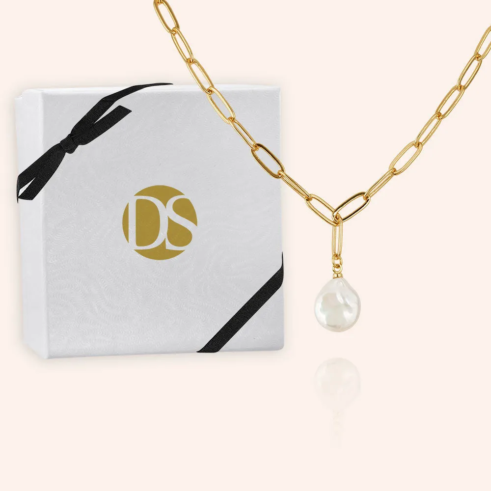"Ocean Deep" Cultured Freshwater Coin Pearl Clip Chain Necklace