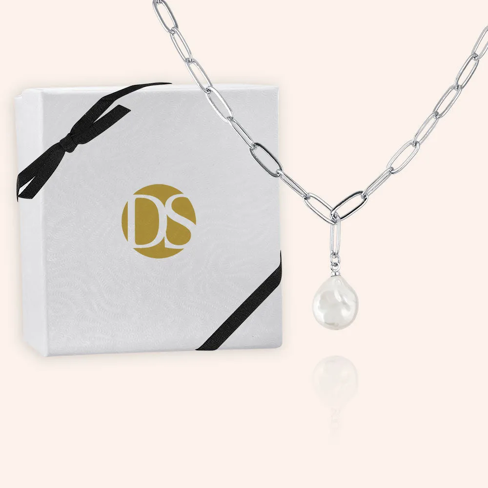 "Ocean Deep" Cultured Freshwater Coin Pearl Clip Chain Necklace