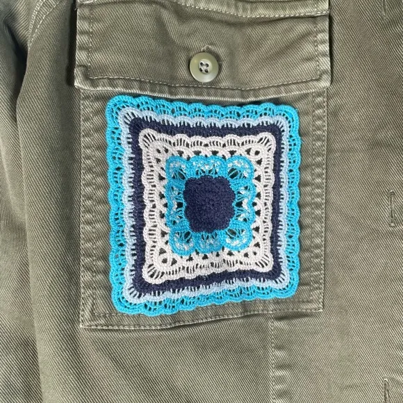 RAILS Tuli Button Down Military Jacket Olive Women’s Sz M Organic Cotton Crochet