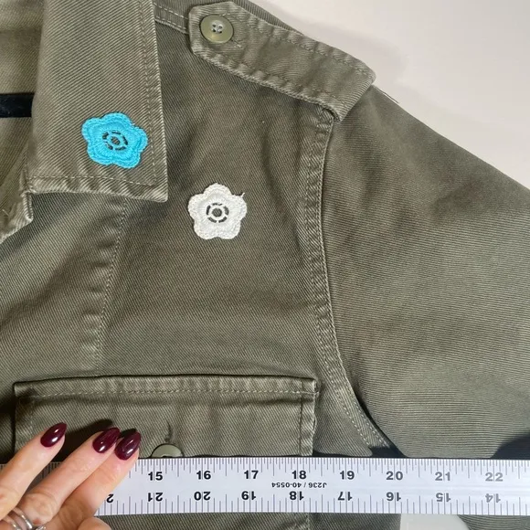 RAILS Tuli Button Down Military Jacket Olive Women’s Sz M Organic Cotton Crochet