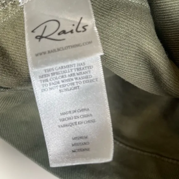 RAILS Tuli Button Down Military Jacket Olive Women’s Sz M Organic Cotton Crochet