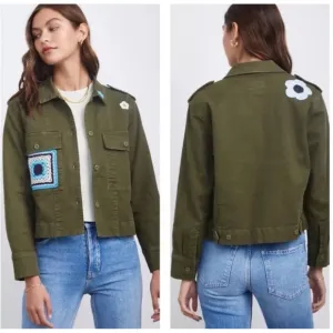 RAILS Tuli Button Down Military Jacket Olive Women’s Sz M Organic Cotton Crochet