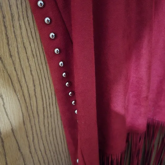 Rare Red Fringe Vest with Studs Plus Sz