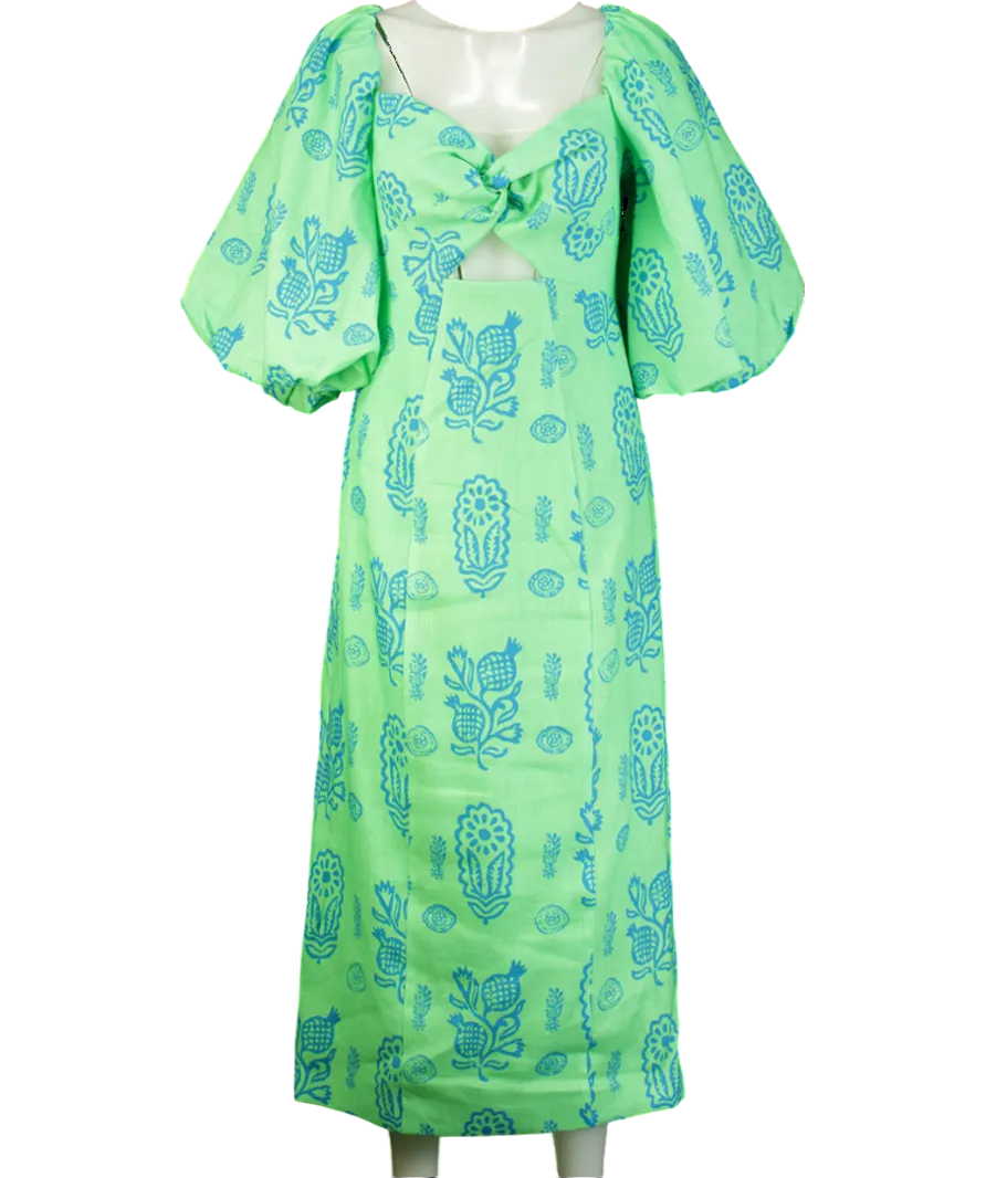 Rhode Resort Green Linen cut-out Noa Midi Dress k UK 10