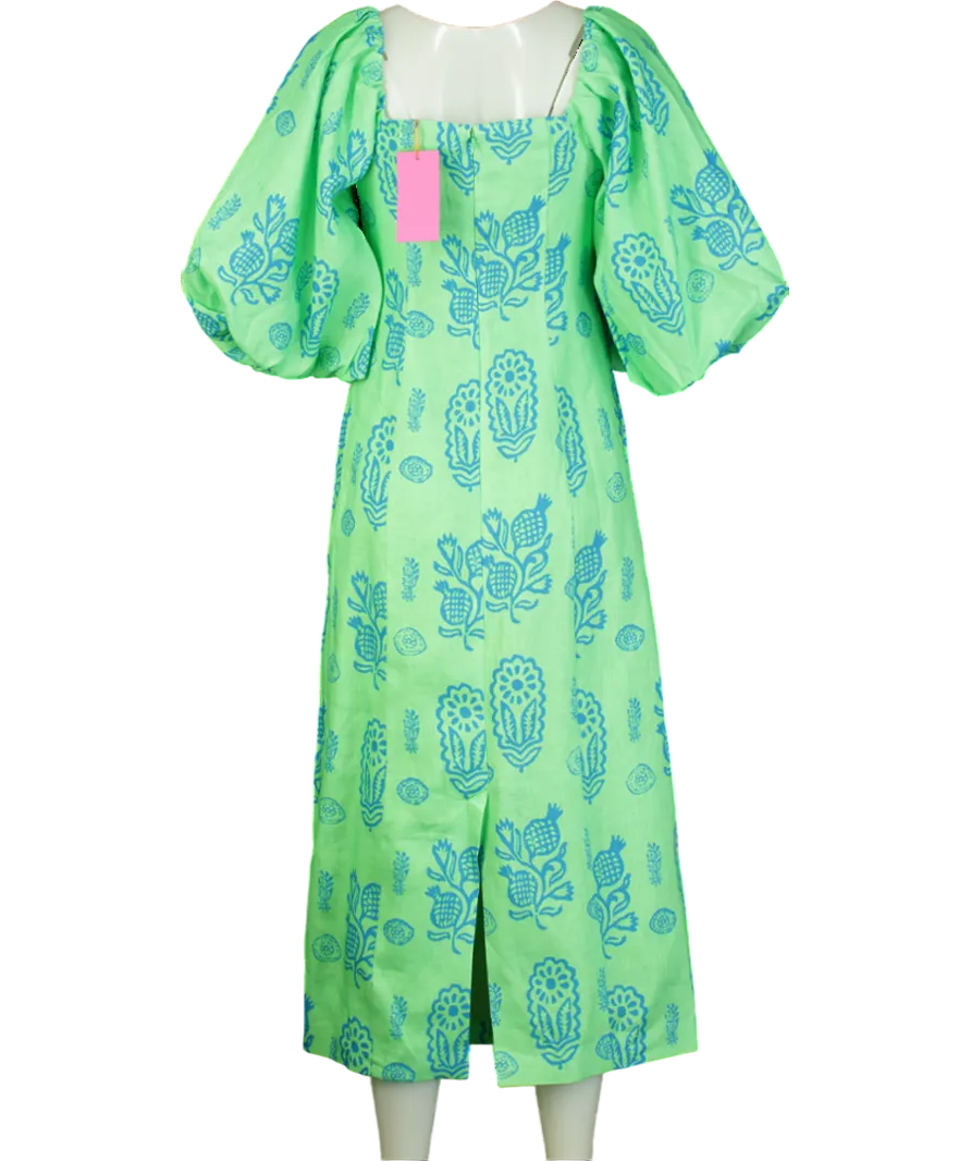 Rhode Resort Green Linen cut-out Noa Midi Dress k UK 10