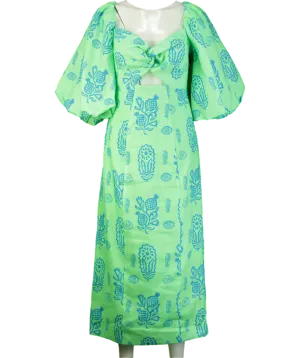 Rhode Resort Green Linen cut-out Noa Midi Dress k UK 10