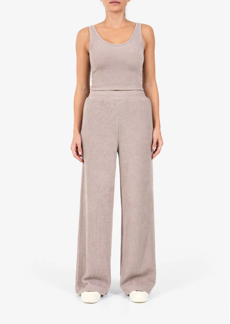 Rib Knit Lounge Palazzo Pant Taupe FINAL SALE