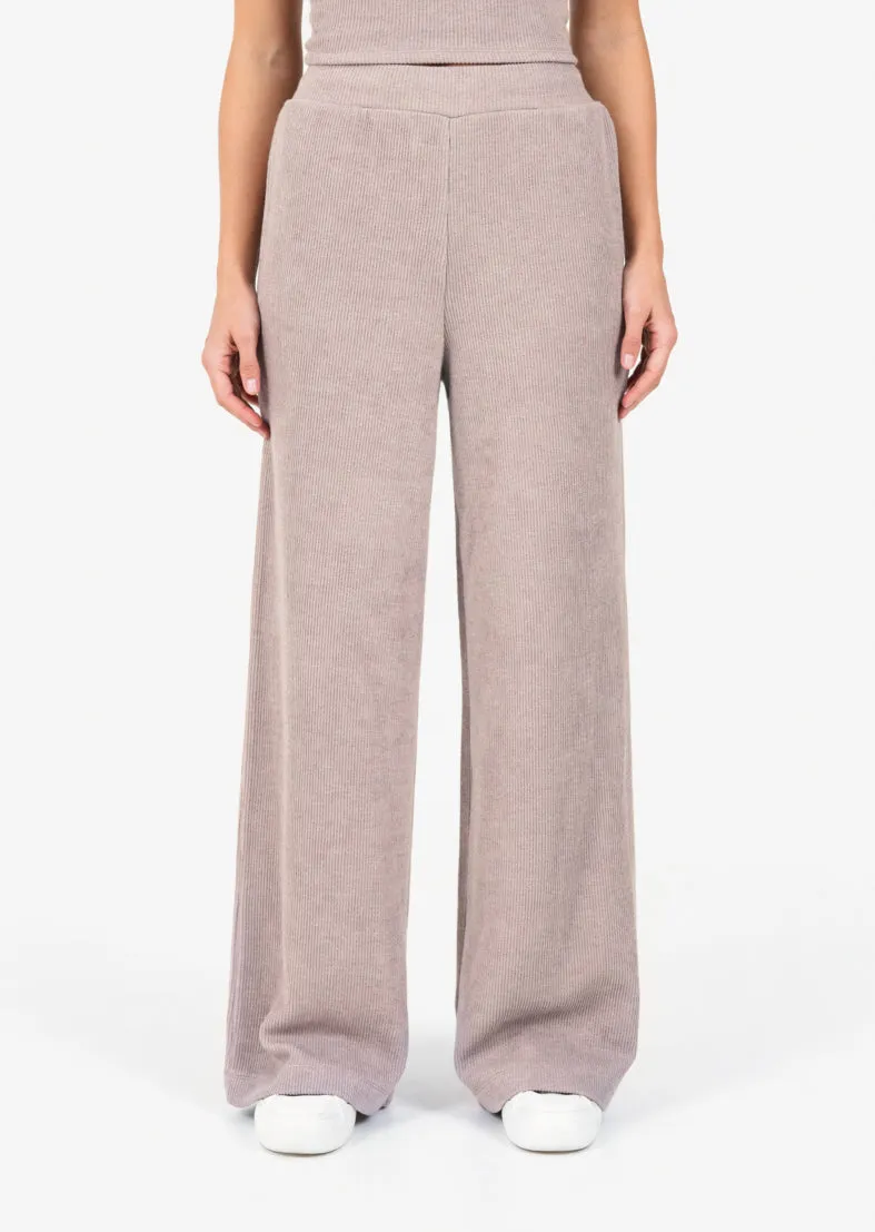 Rib Knit Lounge Palazzo Pant Taupe FINAL SALE