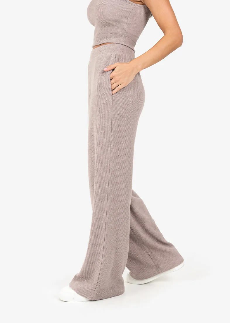 Rib Knit Lounge Palazzo Pant Taupe FINAL SALE