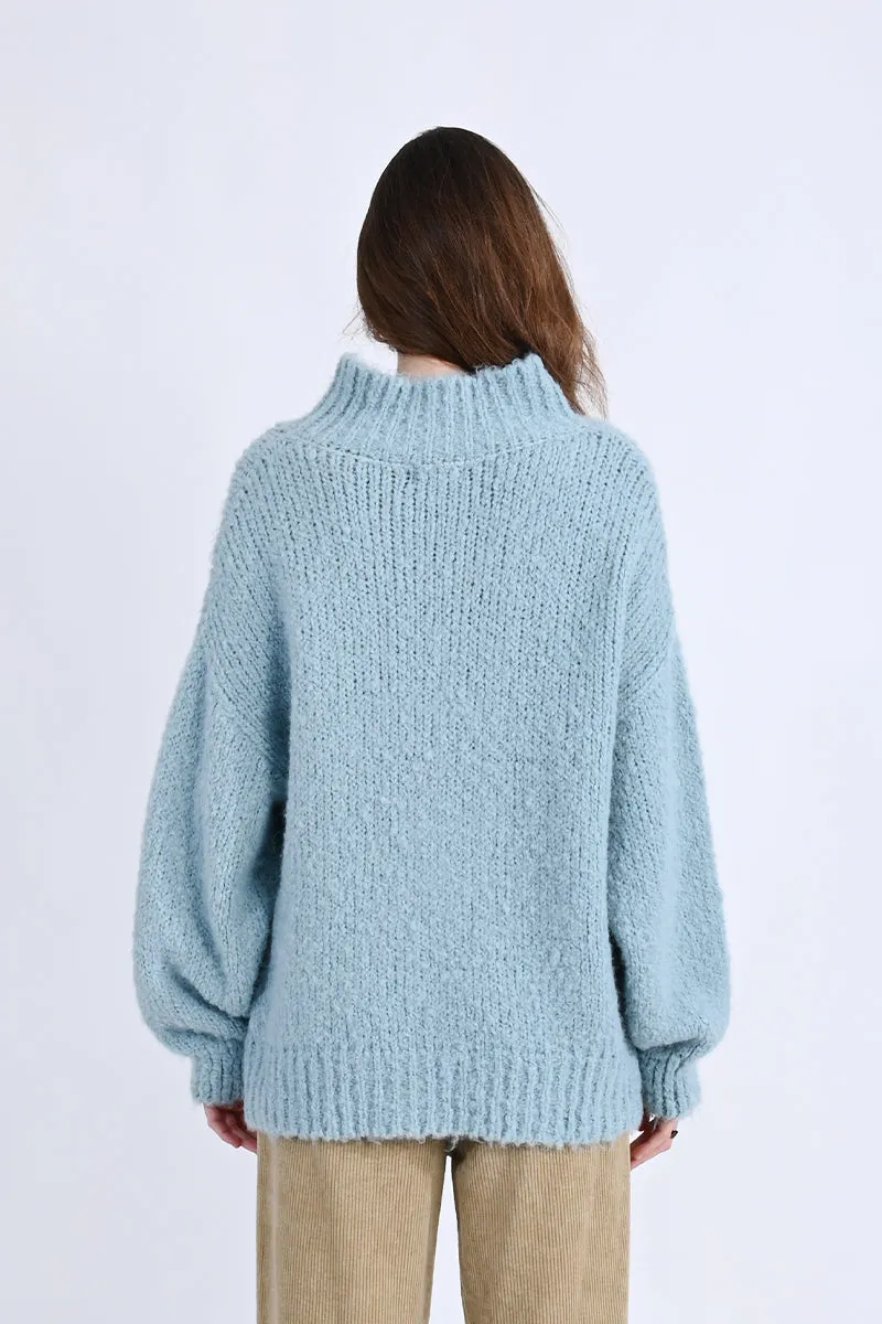 Ribbed Trim Cozy Mock Sweater