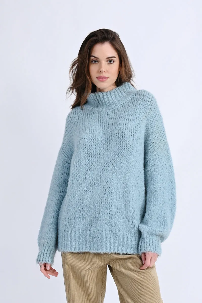 Ribbed Trim Cozy Mock Sweater