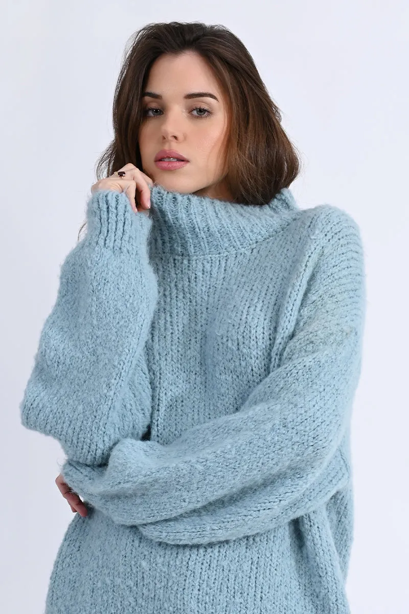 Ribbed Trim Cozy Mock Sweater