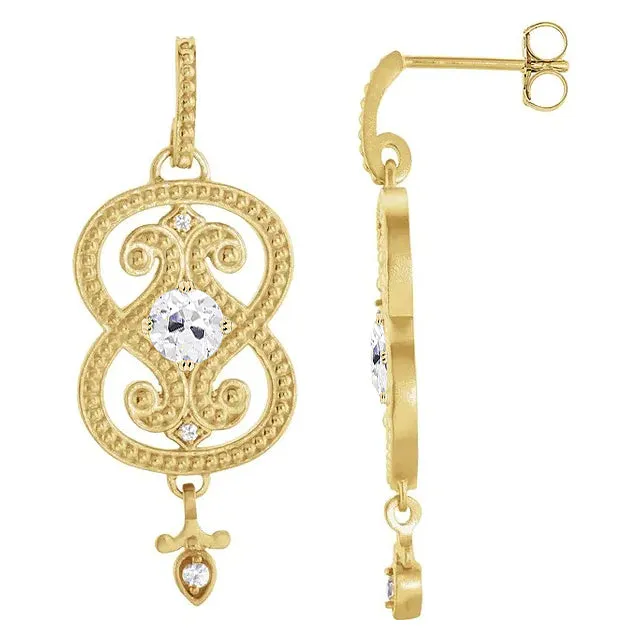 Round Old Cut Mined Diamond Stylish Drop Earrings 2.25 Ct Yellow Gold