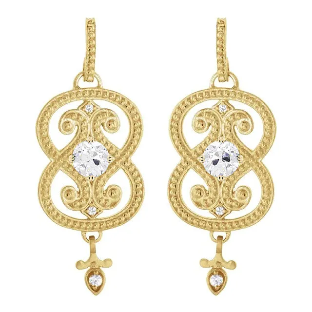 Round Old Cut Mined Diamond Stylish Drop Earrings 2.25 Ct Yellow Gold