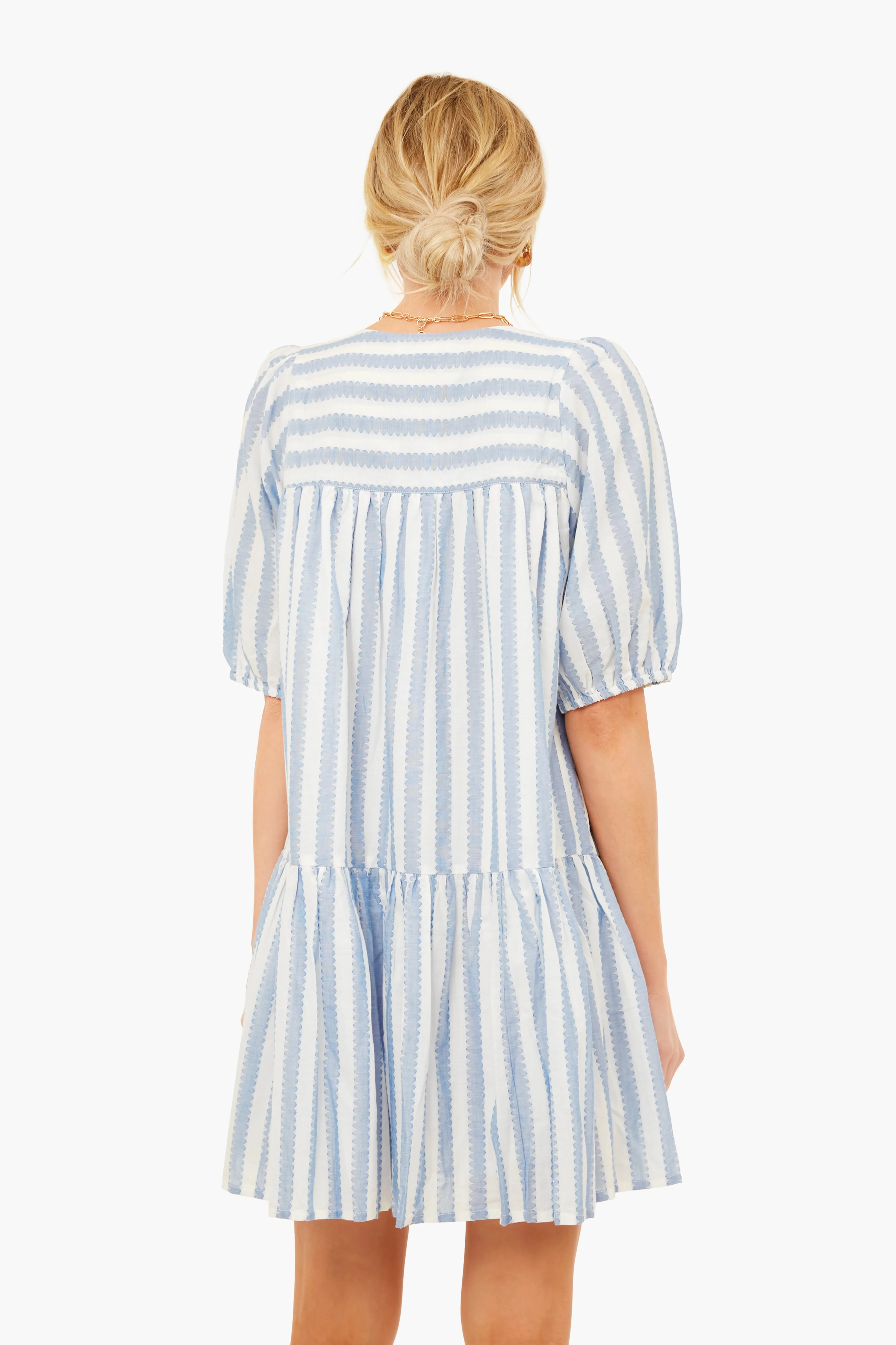 Scallop Stripe Blue Puff Isla Dress