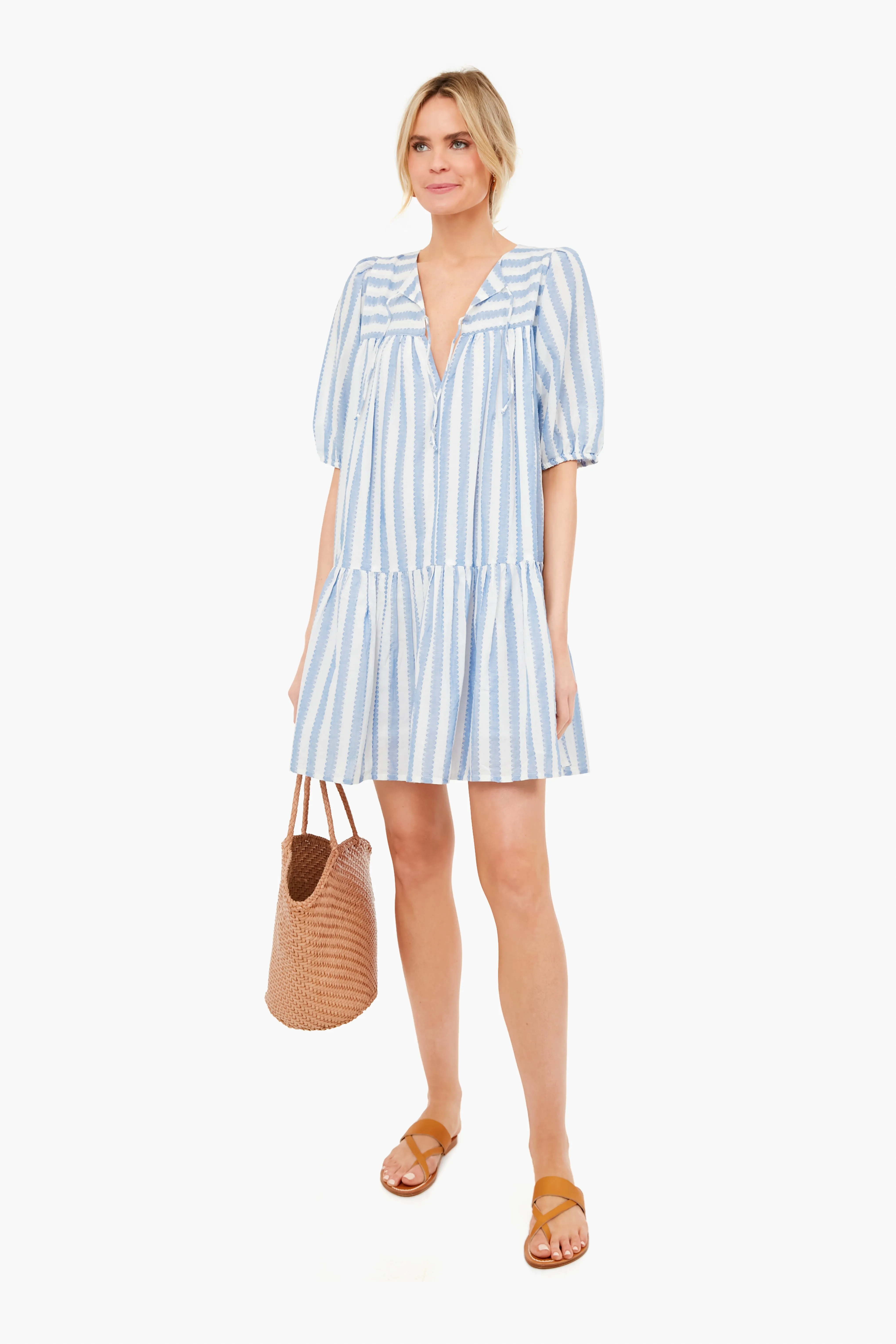 Scallop Stripe Blue Puff Isla Dress