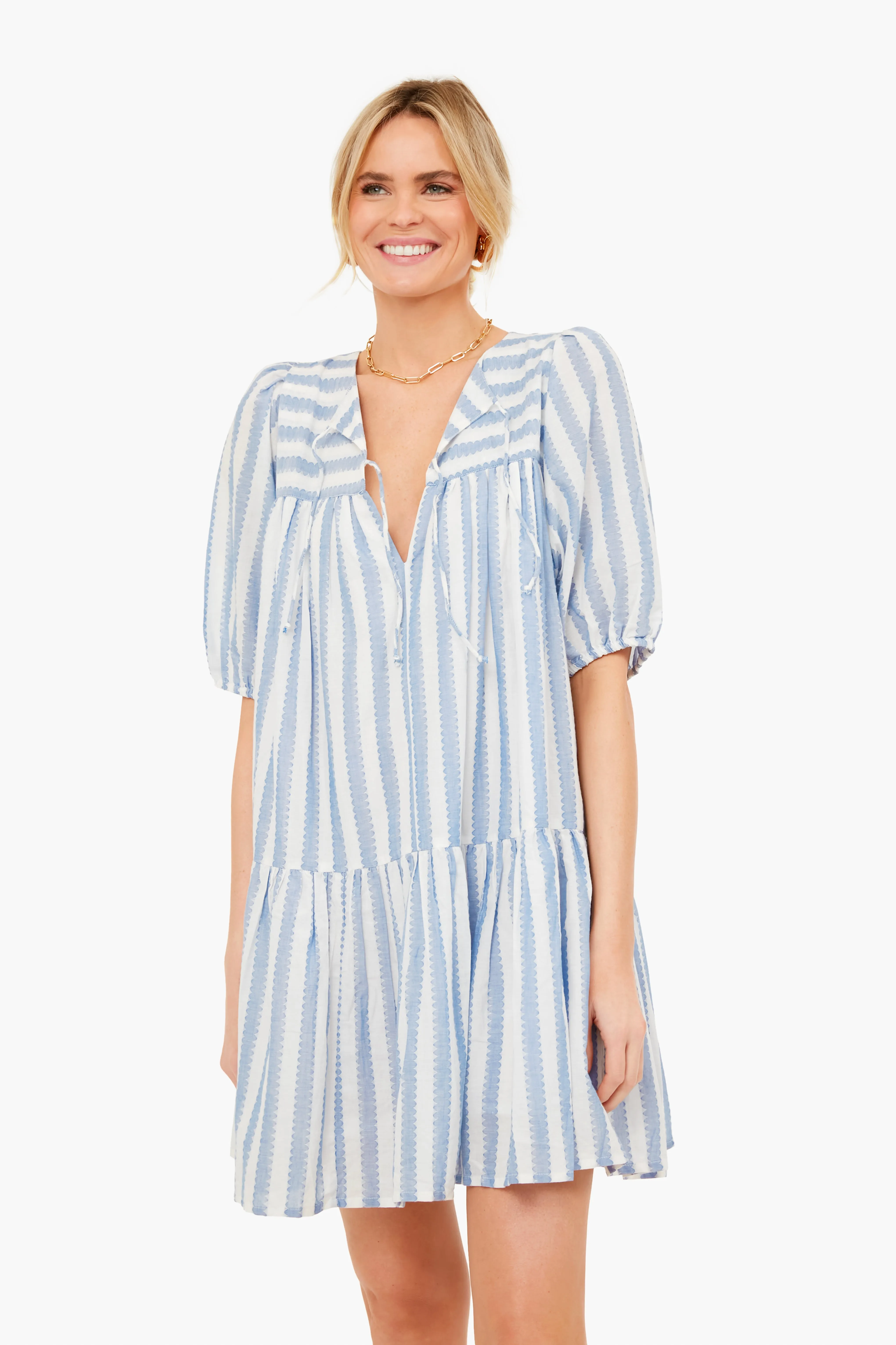 Scallop Stripe Blue Puff Isla Dress