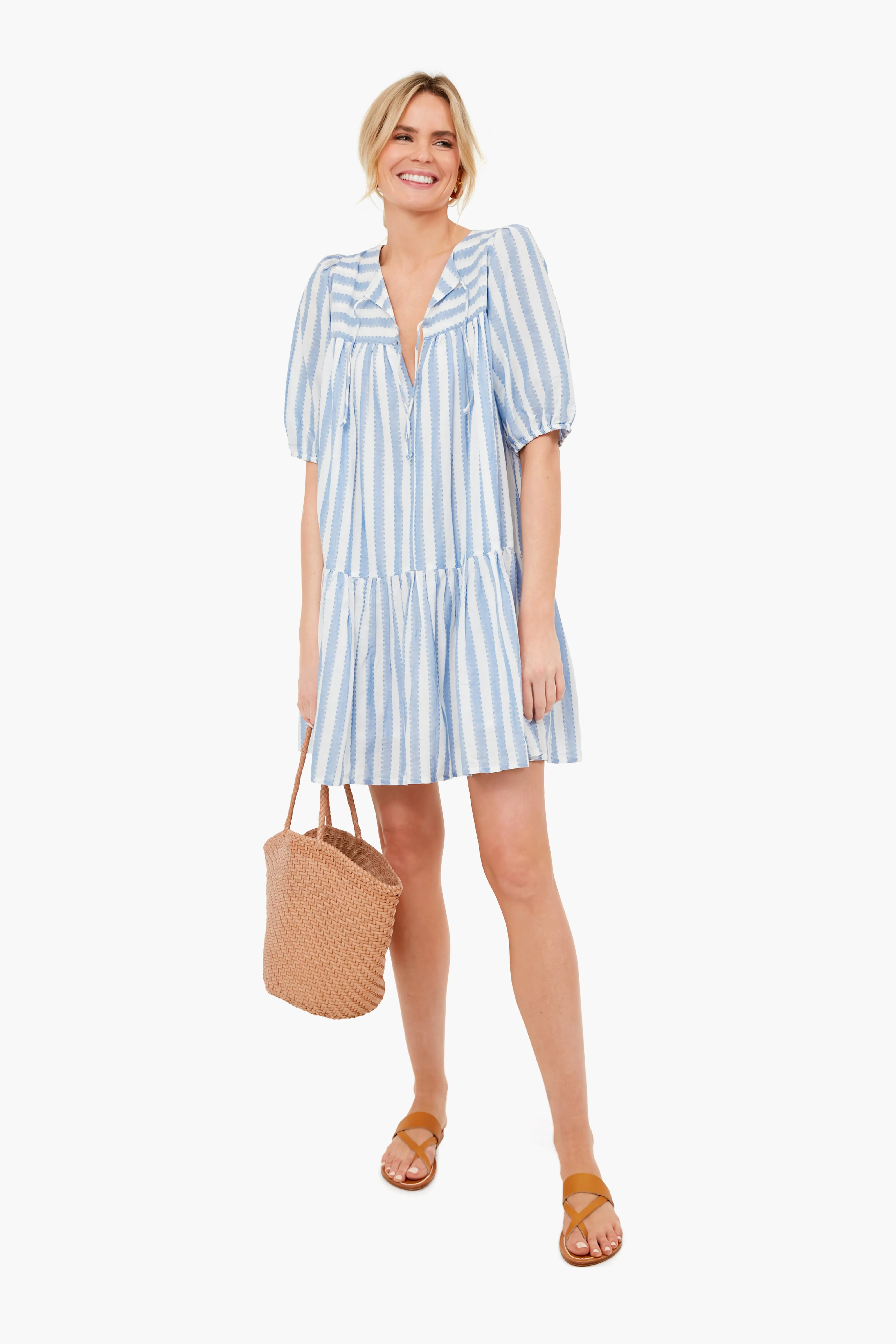 Scallop Stripe Blue Puff Isla Dress
